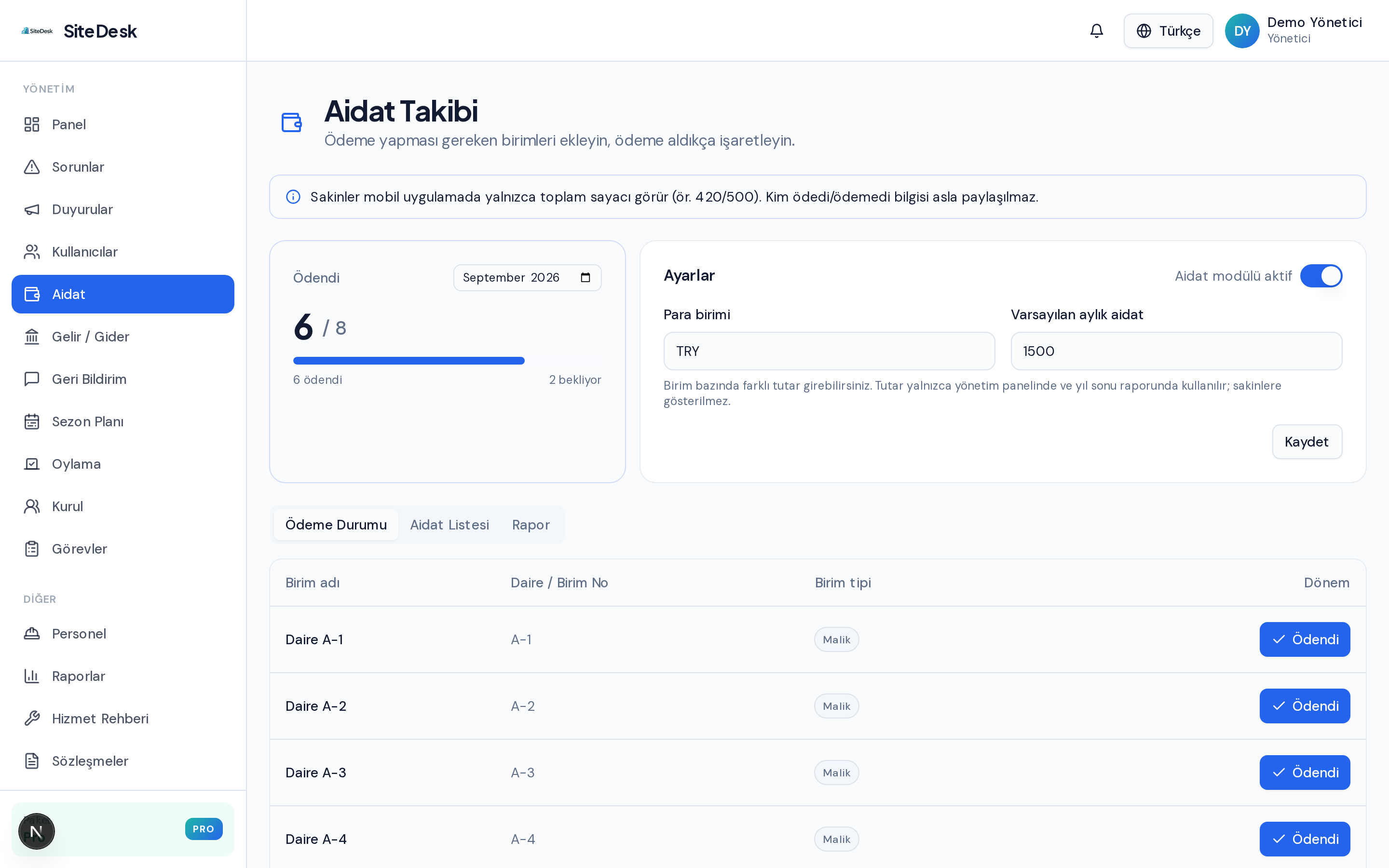 Aidat takibi